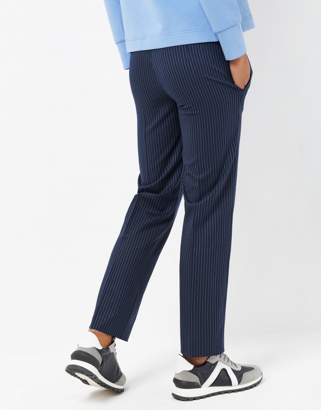 Blue straight pants with light blue stripes