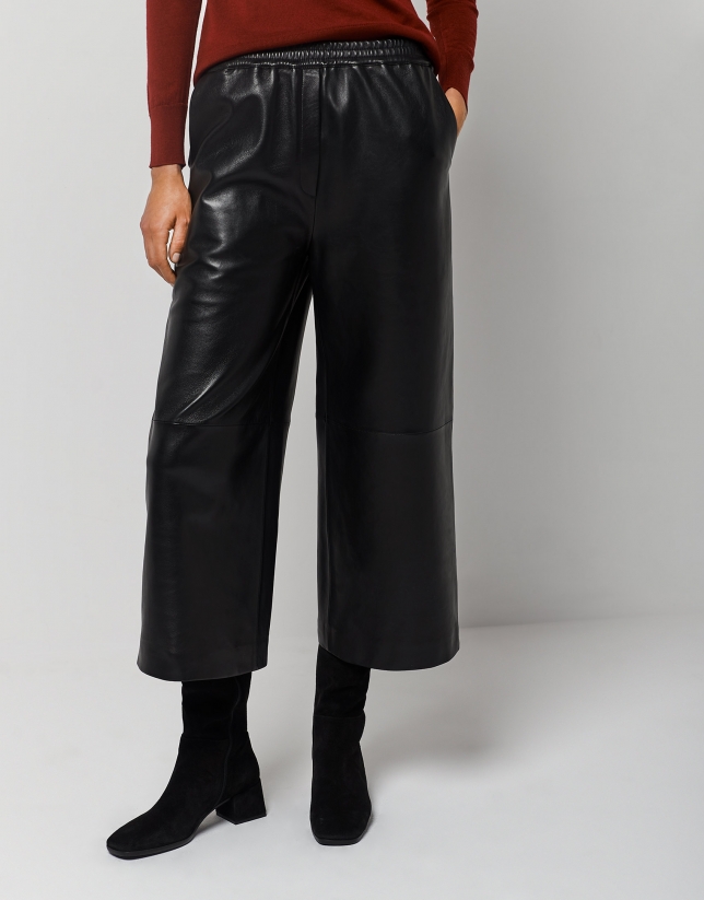 Black leather culotte pants