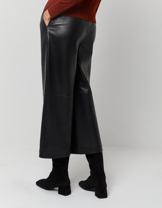 Black leather culotte pants