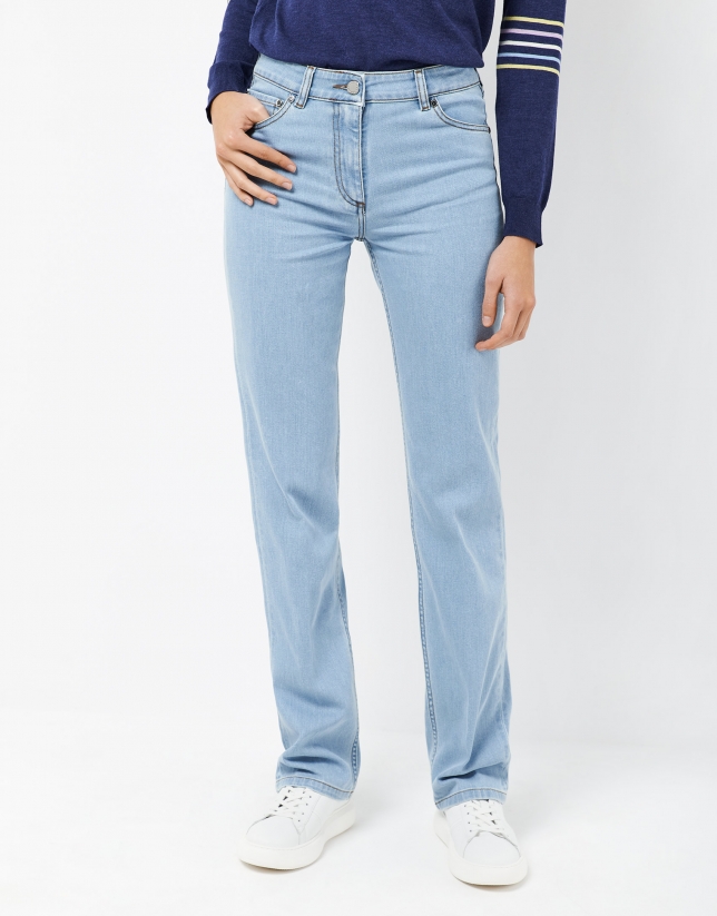 Straight light blue jean pants