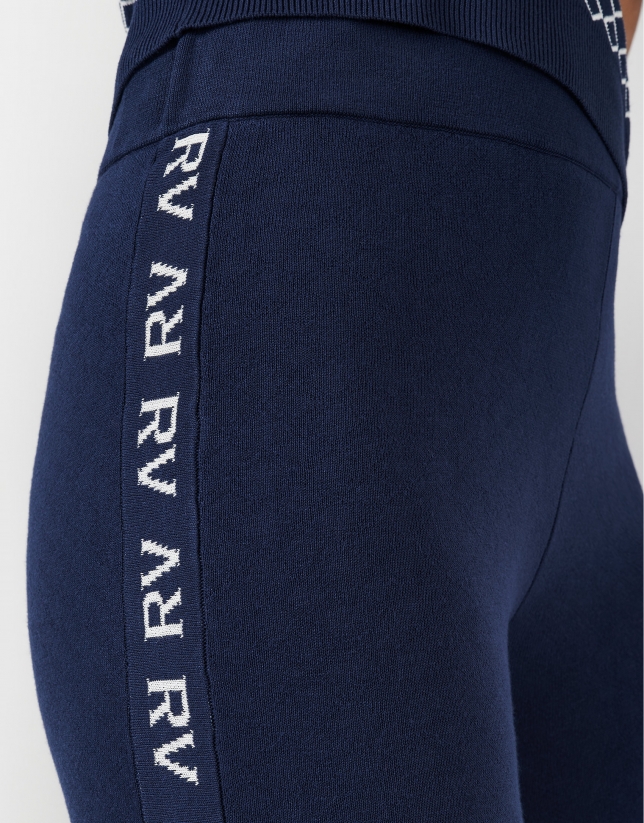 Blue knit jogging pants with RV jacquard on the sides
