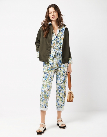 Long blue and yellow floral print jumpsuit