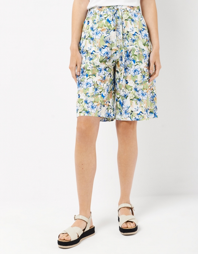 Blue and yellow floral print bermudas