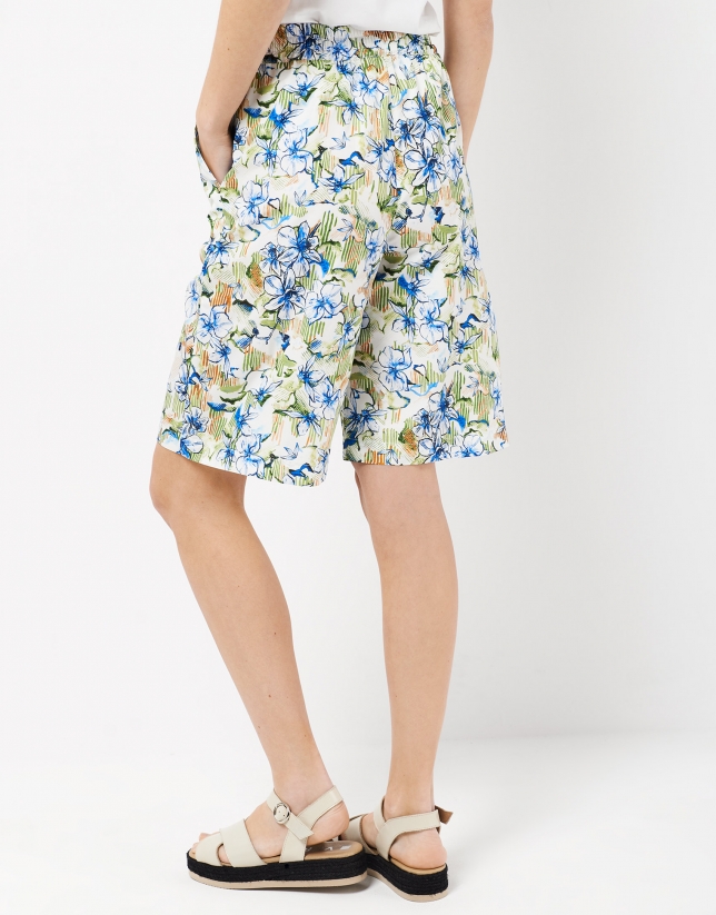 Blue and yellow floral print bermudas