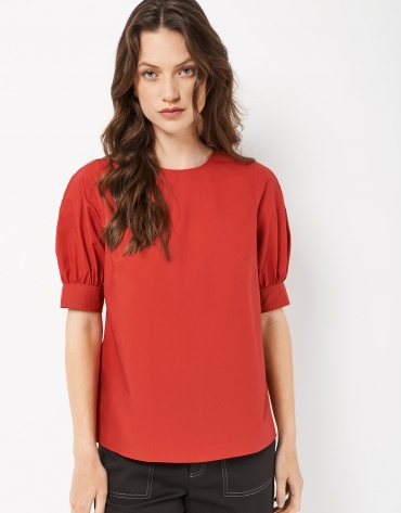 Red cotton blouse with French sleeves