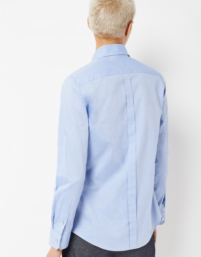 Blue cotton shirt with embroidered logo