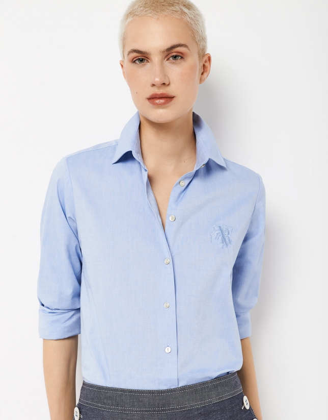 Blue cotton shirt with embroidered logo