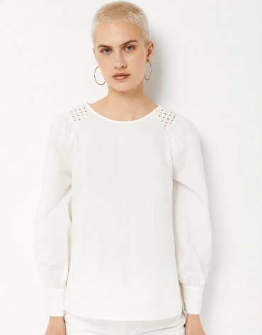White cotton blouse with embroidered yoke