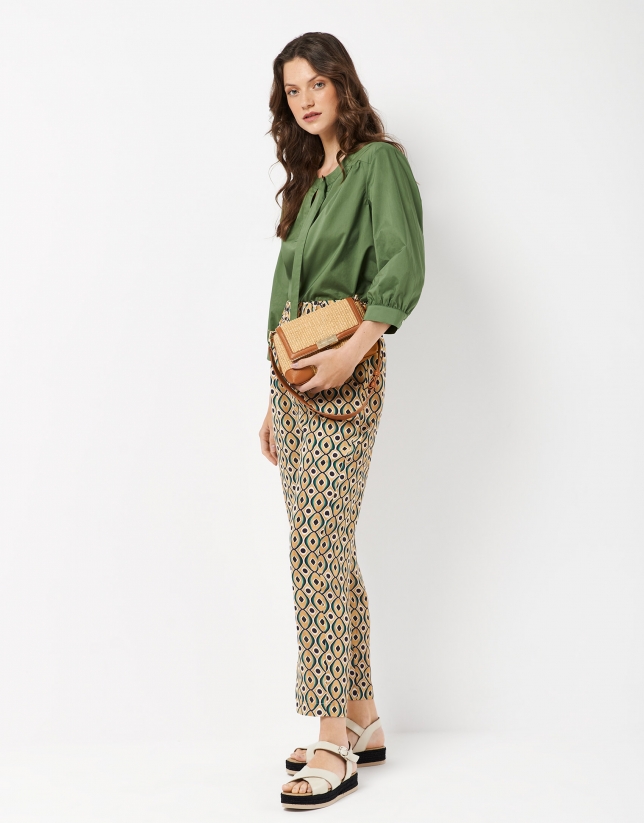 Green blouse with boat neck and bow