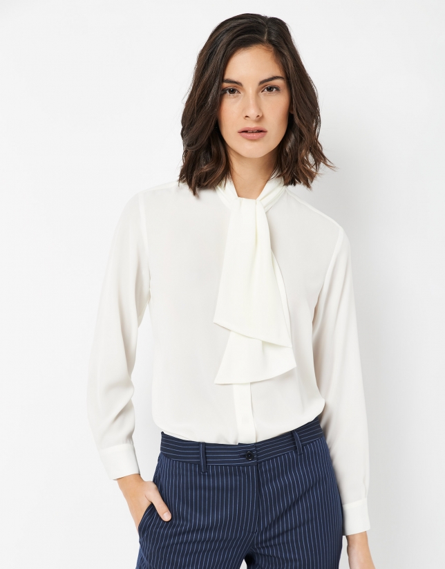 Beige blouse with jabot collar