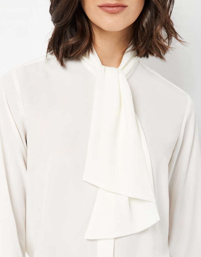 Beige blouse with jabot collar
