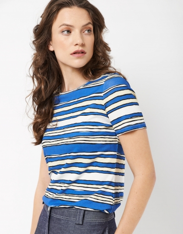 Blue and white horizontal striped top