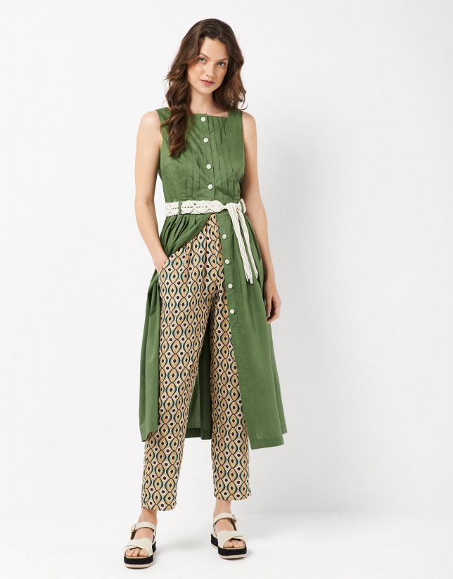 Long shirtwaist green dress with straps