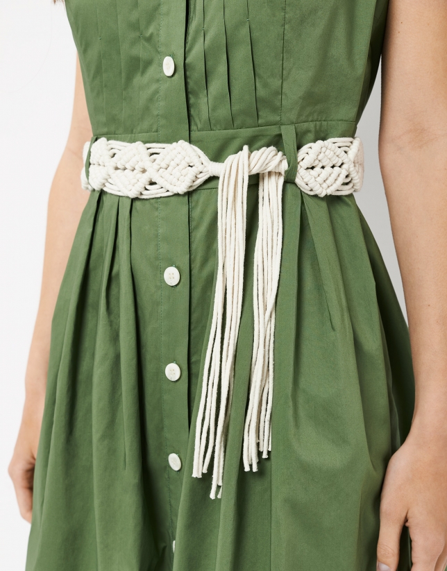 Long shirtwaist green dress with straps