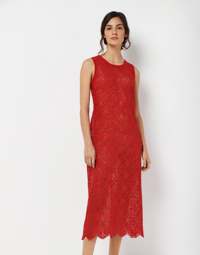 Long red lace dress 