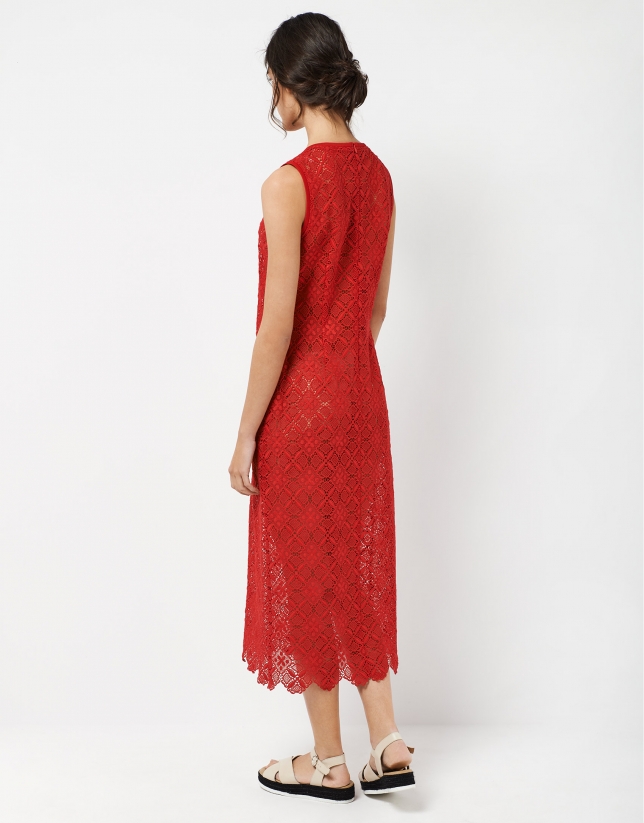 Long red lace dress 