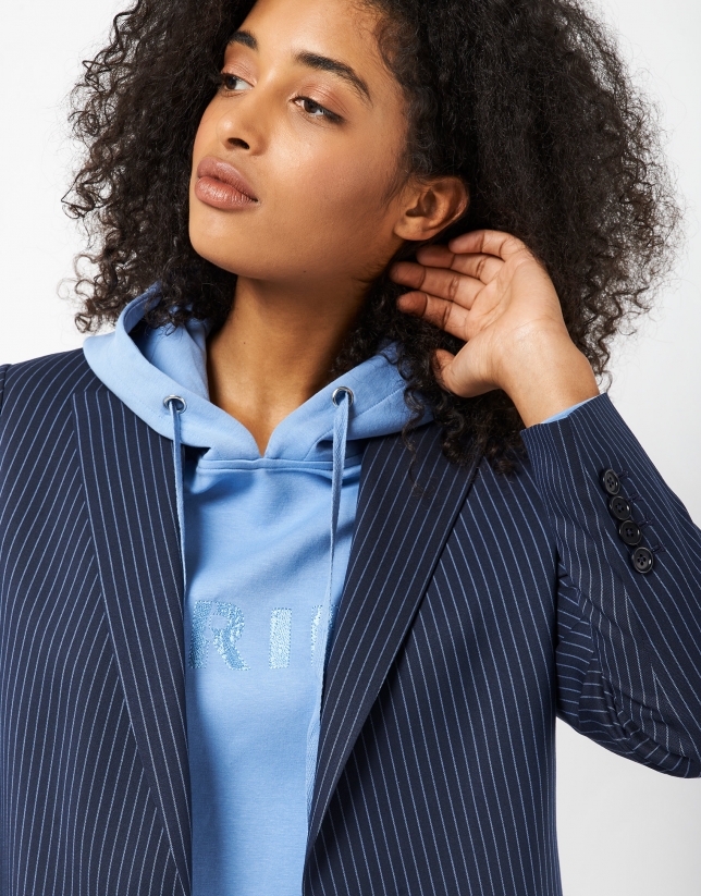 Blue blazer with light blue stripes and one button