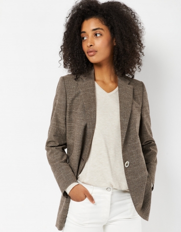 Brown linen and wool blazer with one button