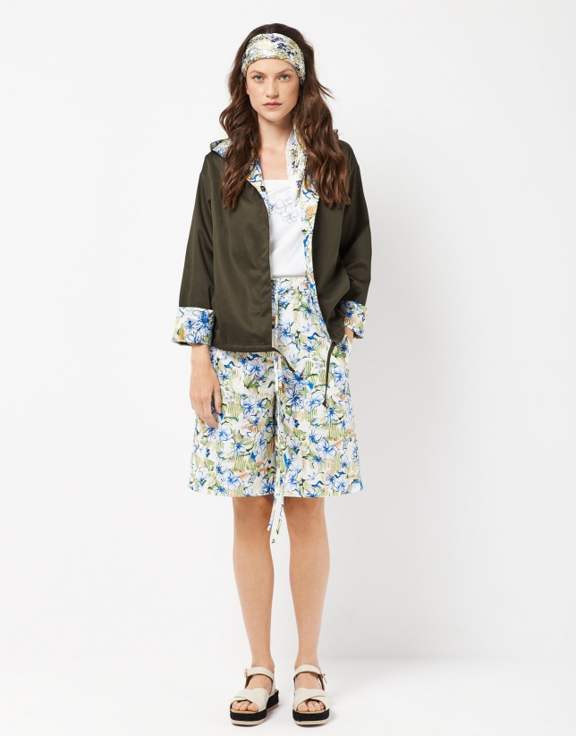 Green cotton windbreaker with printed lining