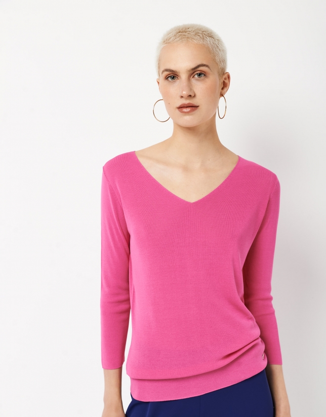 Pink short-sleeved thin knit sweater
