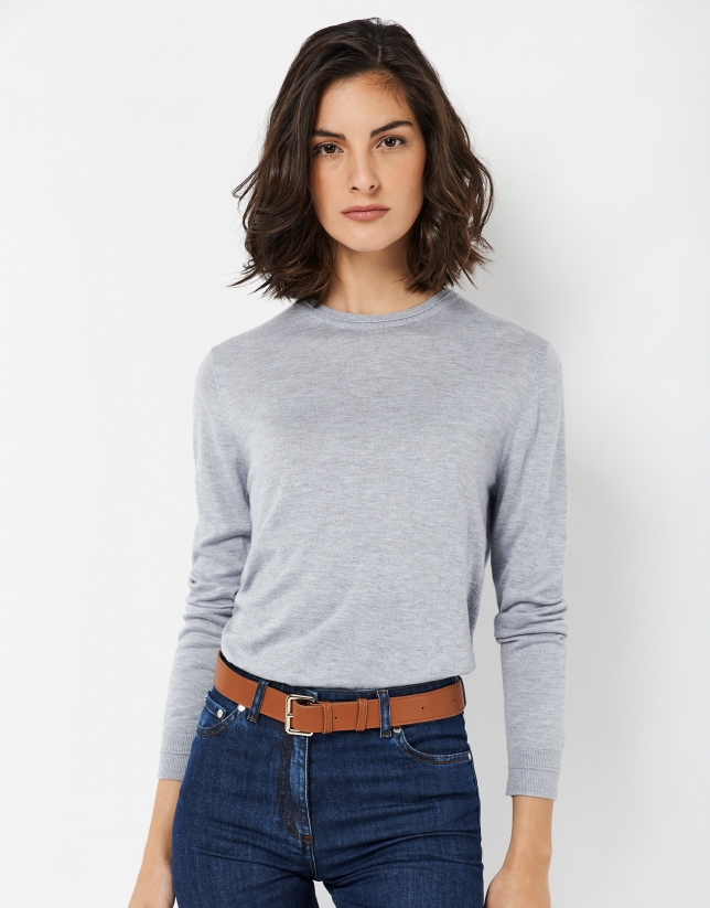 Grey assymetric sweater with fine knit