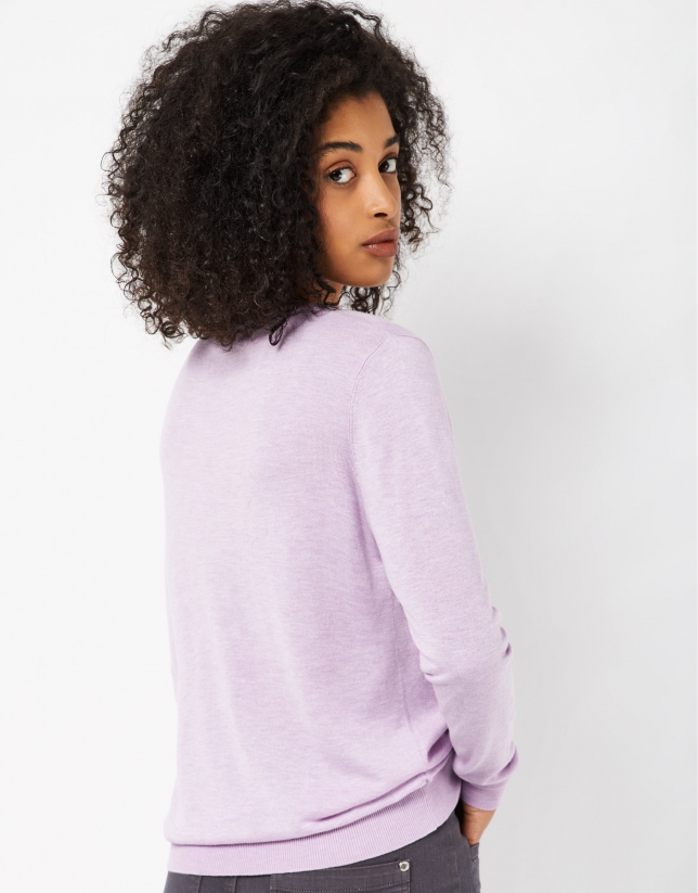 Pink, thin knit sweater with V-neck