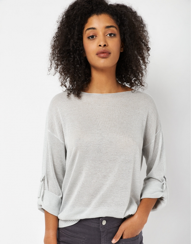 Gray lurex sweater with adjustable sleeves