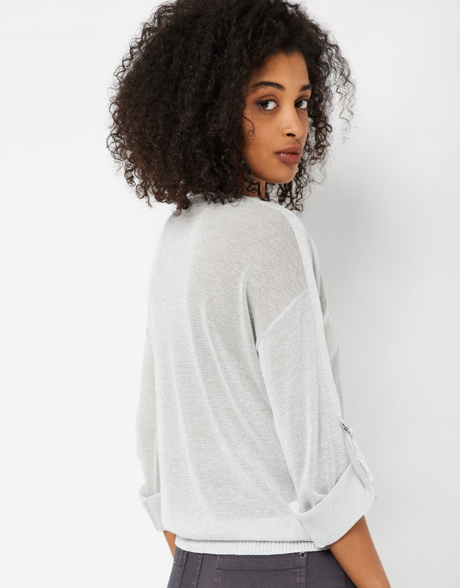 Gray lurex sweater with adjustable sleeves