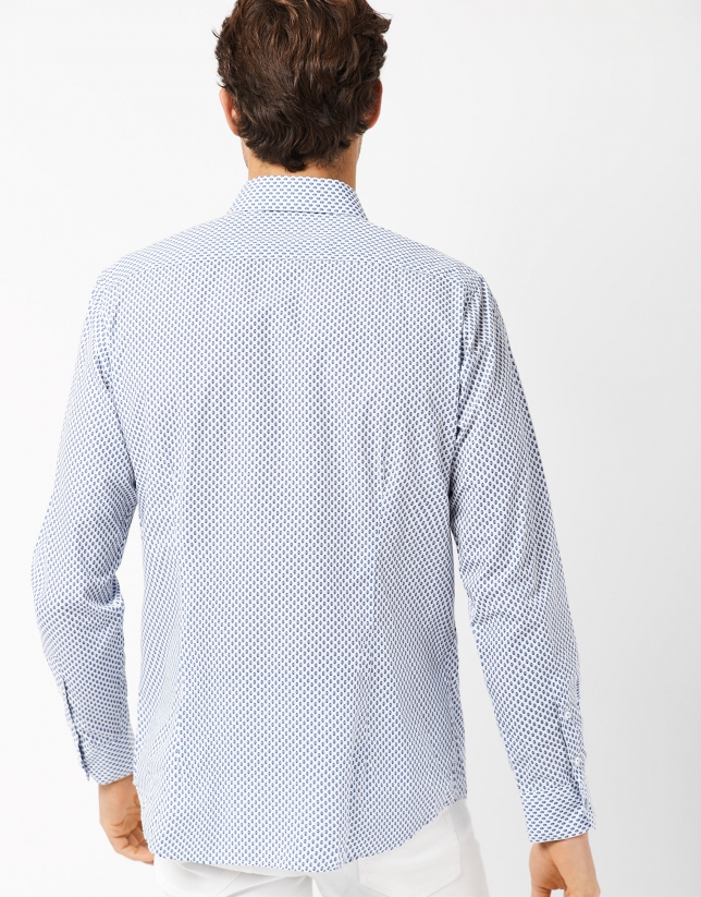 Camisa sport regular fit estampado geométrico azules