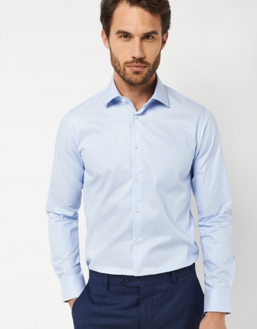 Light blue microdesign slim fit dress shirt
