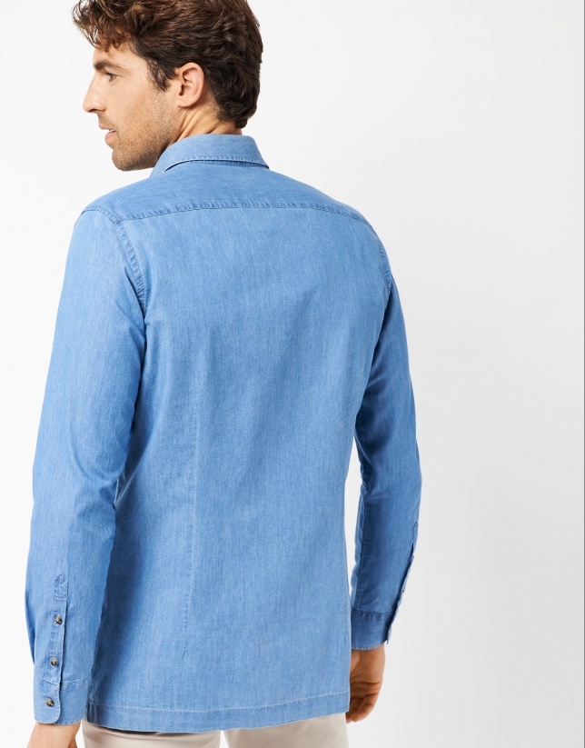 Stone-washed light blue jean shirt