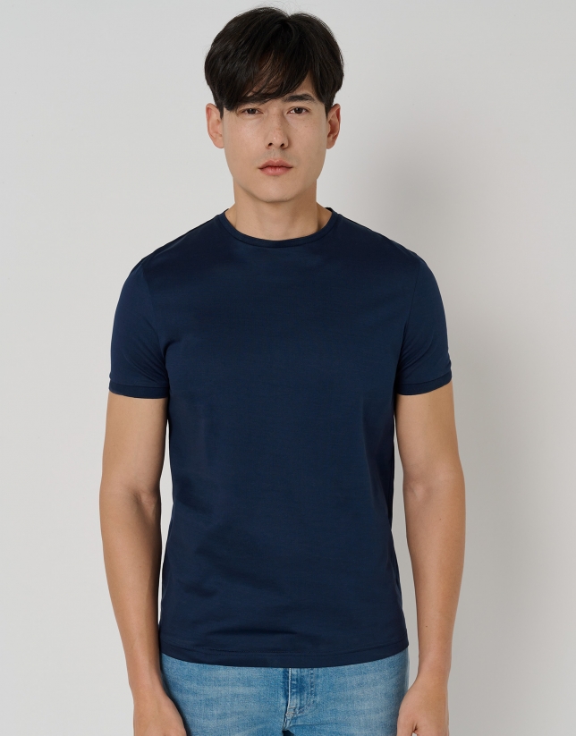Navy blue mercerised cotton t-shirt