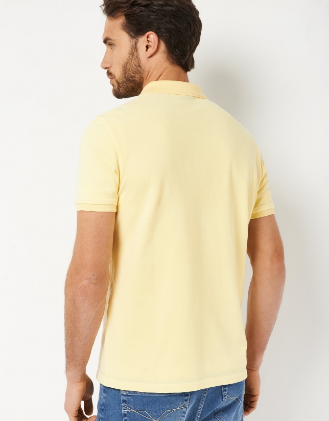 Dyed yellow pique cotton polo shirt