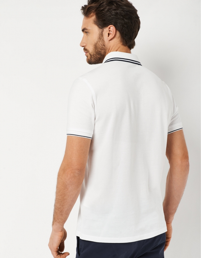 White pique cotton polo shirt