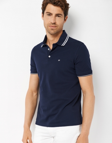 Navy blue pique cotton polo shirt