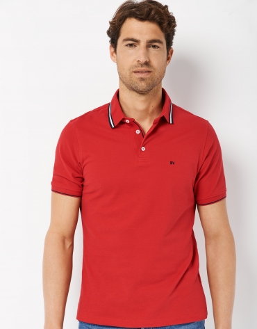 Red pique cotton polo shirt