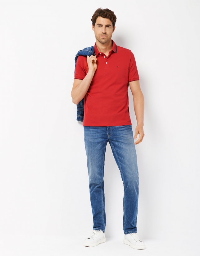Red pique cotton polo shirt