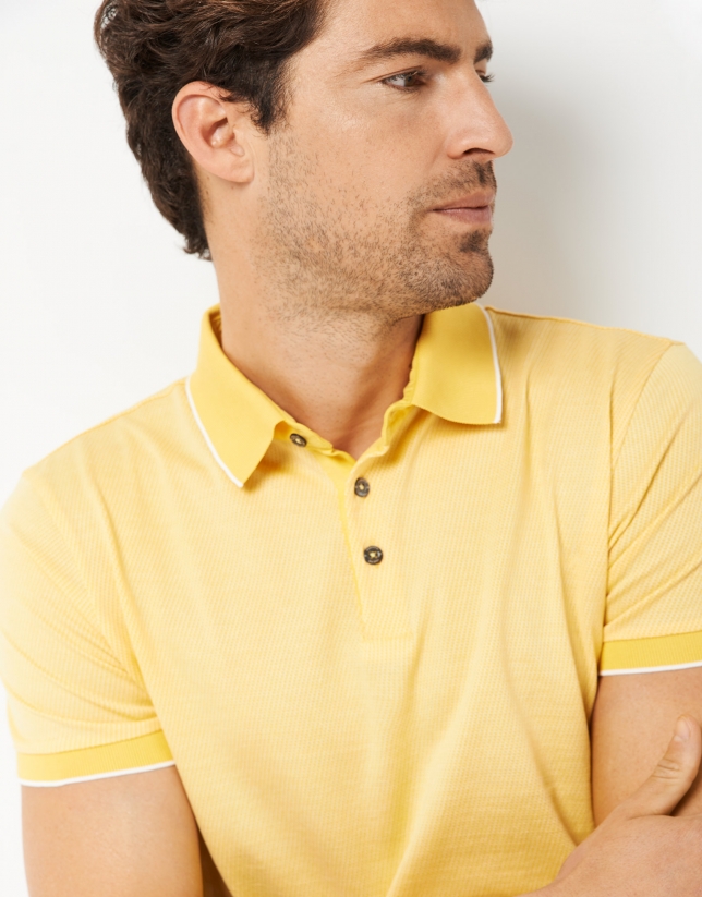 Yellow jacquard mercerized cotton polo shirt