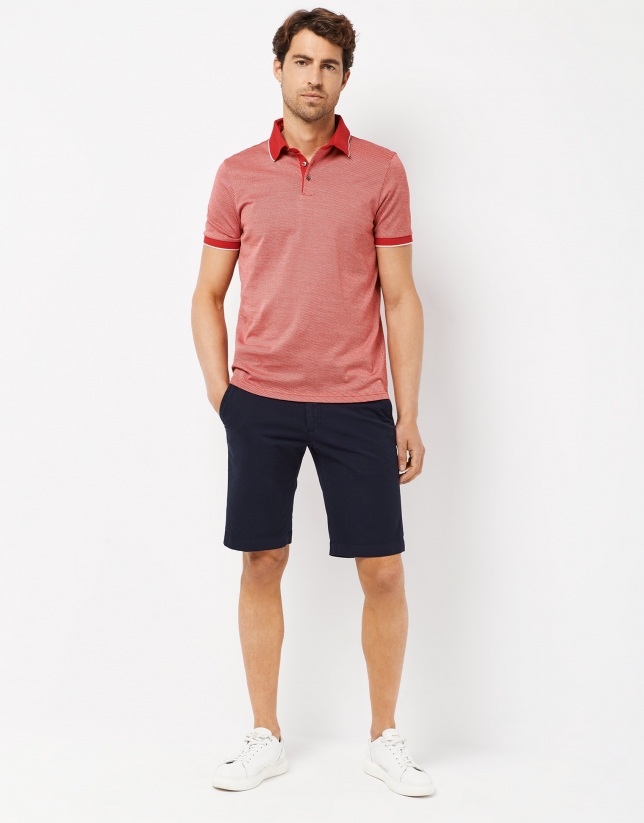Red jacquard mercerized cotton polo shirt