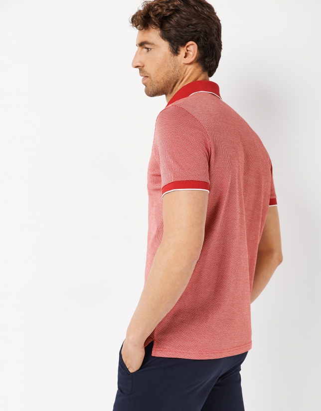 Red jacquard mercerized cotton polo shirt