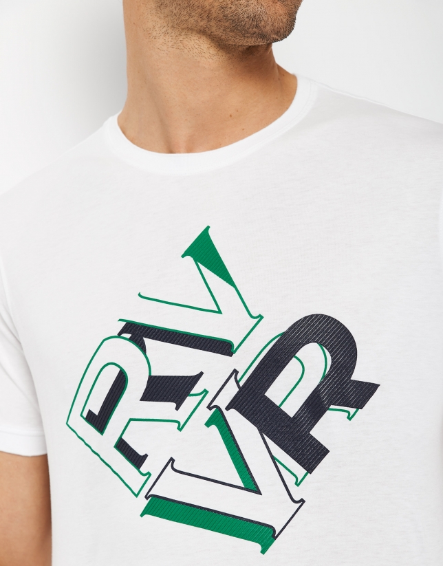 Camiseta blanca logo relieve marino/verde