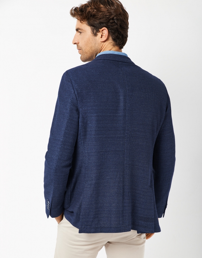 Blue structured wool/linen blazer