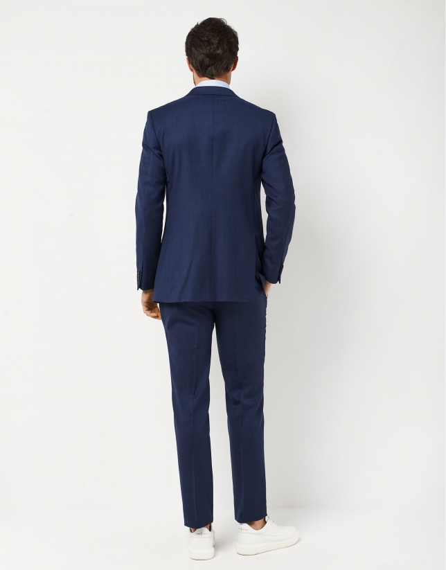 Navy blue structured regular fit half canvas suit
