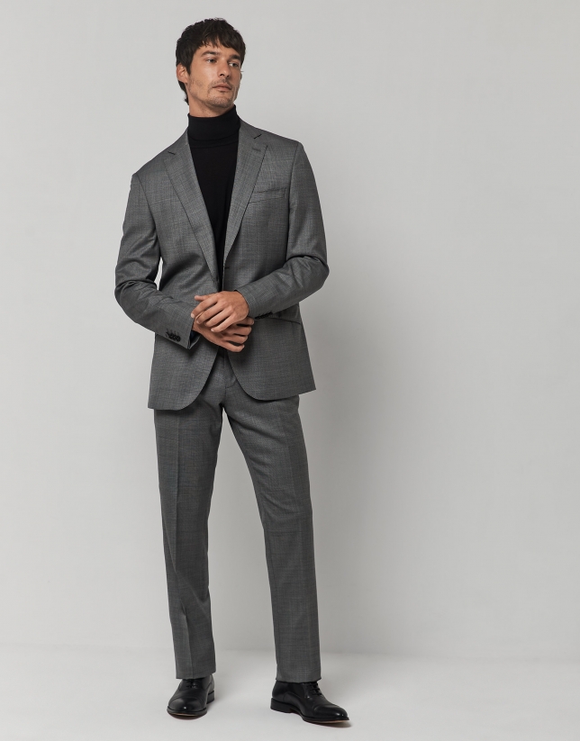 Black/beige structured regular fit half canvas suit