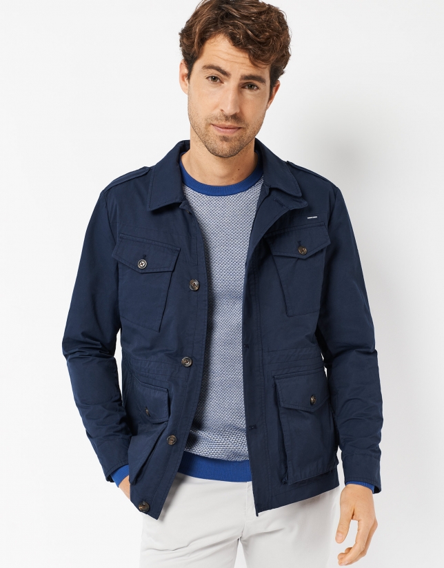 Navy blue cotton Safari jacket