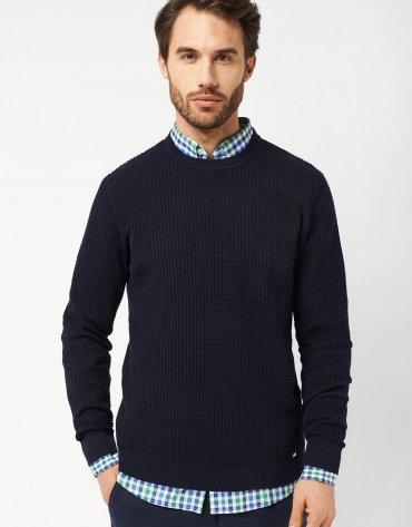 Navy blue structured cotton sweater