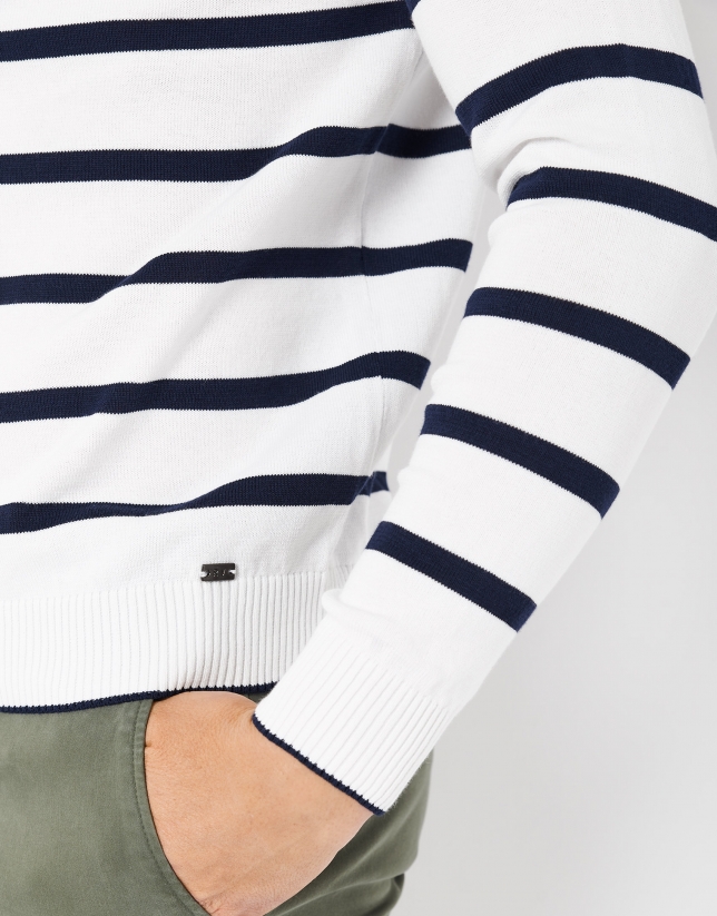 Navy blue and white striped sweater