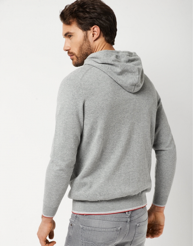 Gray melange high twist sweater with hood