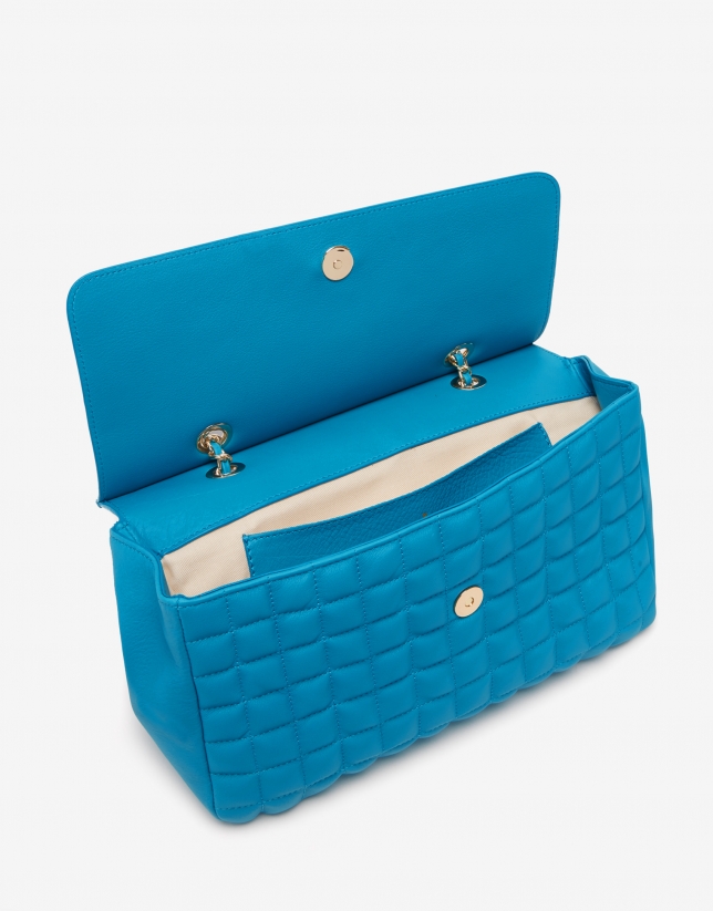 Turquoise blue Midi Ghauri quilted leather shoulder bag