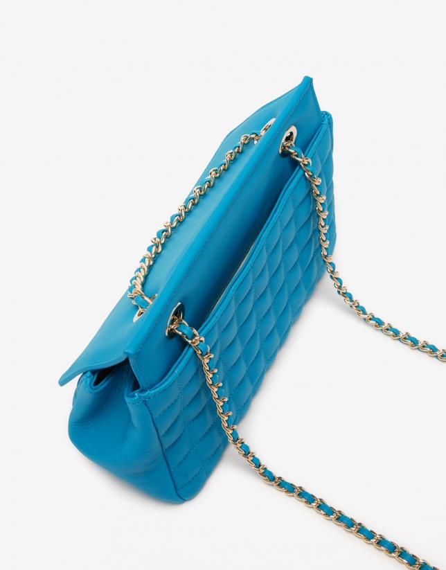 Turquoise blue Midi Ghauri quilted leather shoulder bag